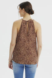 Blusa Mujer Halter Estampada Café Claro