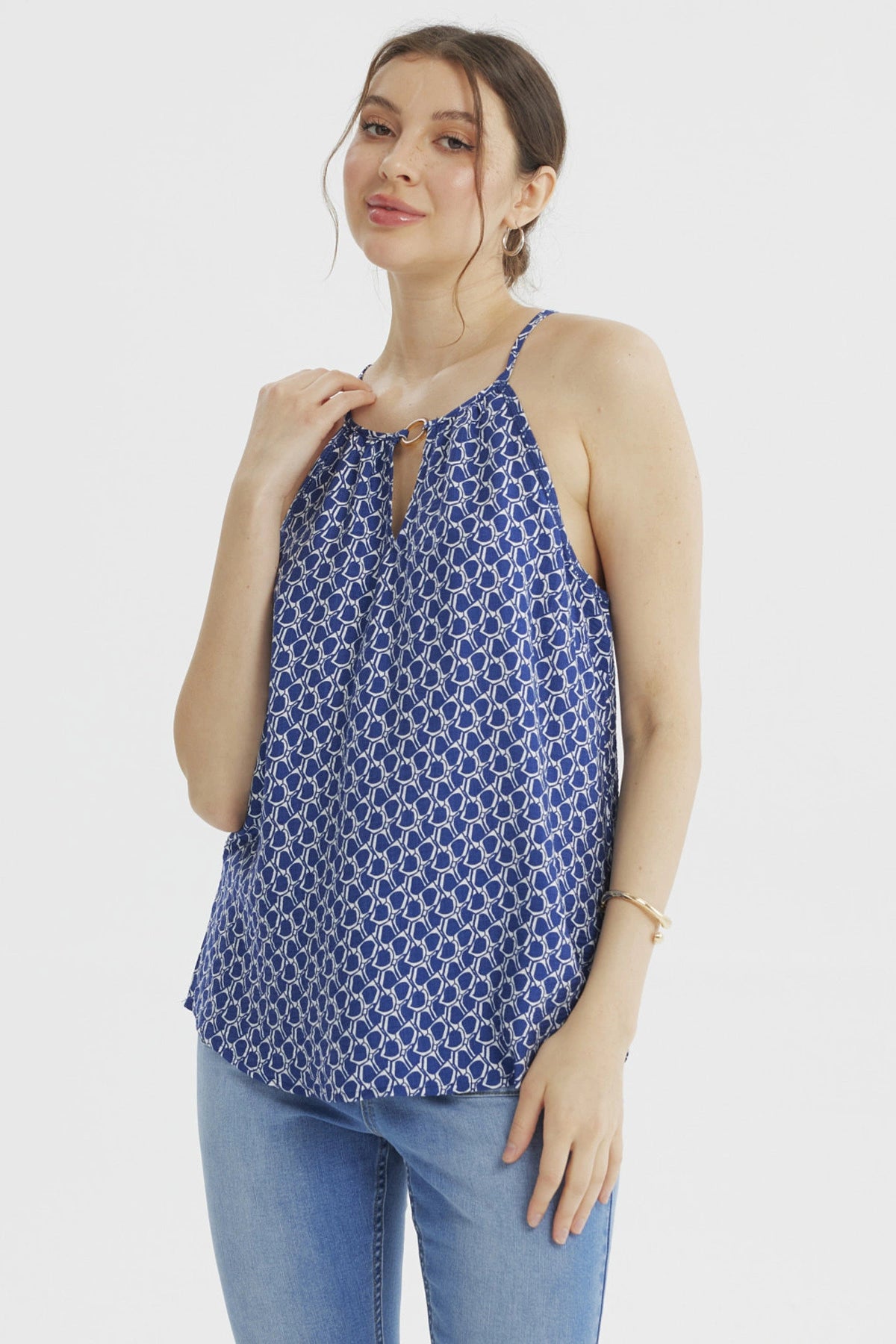 Blusa Mujer Halter Estampada Azul Claro