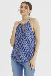 Blusa Mujer Halter Estampada Azul Claro