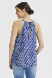 Blusa Mujer Halter Estampada Azul Claro