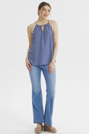Blusa Mujer Halter Estampada Azul Claro