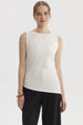 Polera mujer crudo sin mangas basta asimétrica diseño liso ajuste suave y cómodo ideal para un look casual elegante