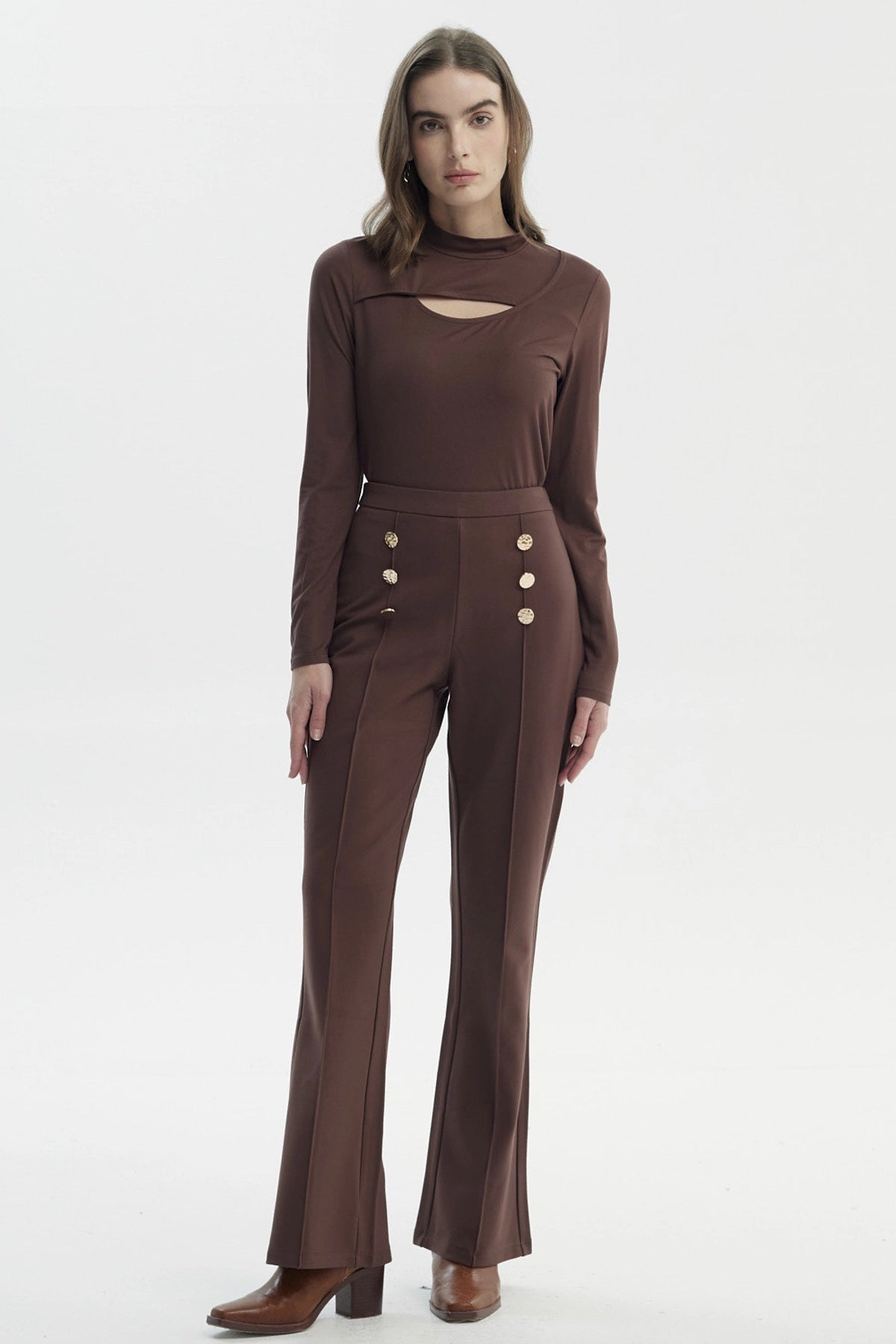 Pantalón Mujer Flare Café Claro
