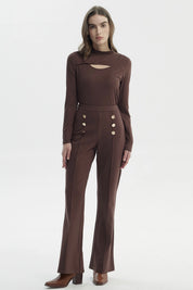Pantalón Mujer Flare Café Claro
