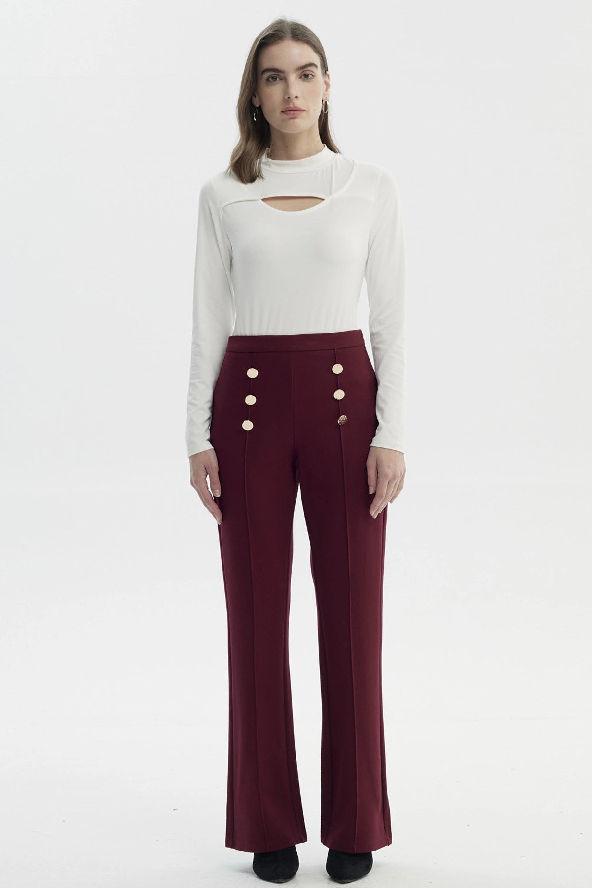 Pantalón Mujer Flare Burdeo
