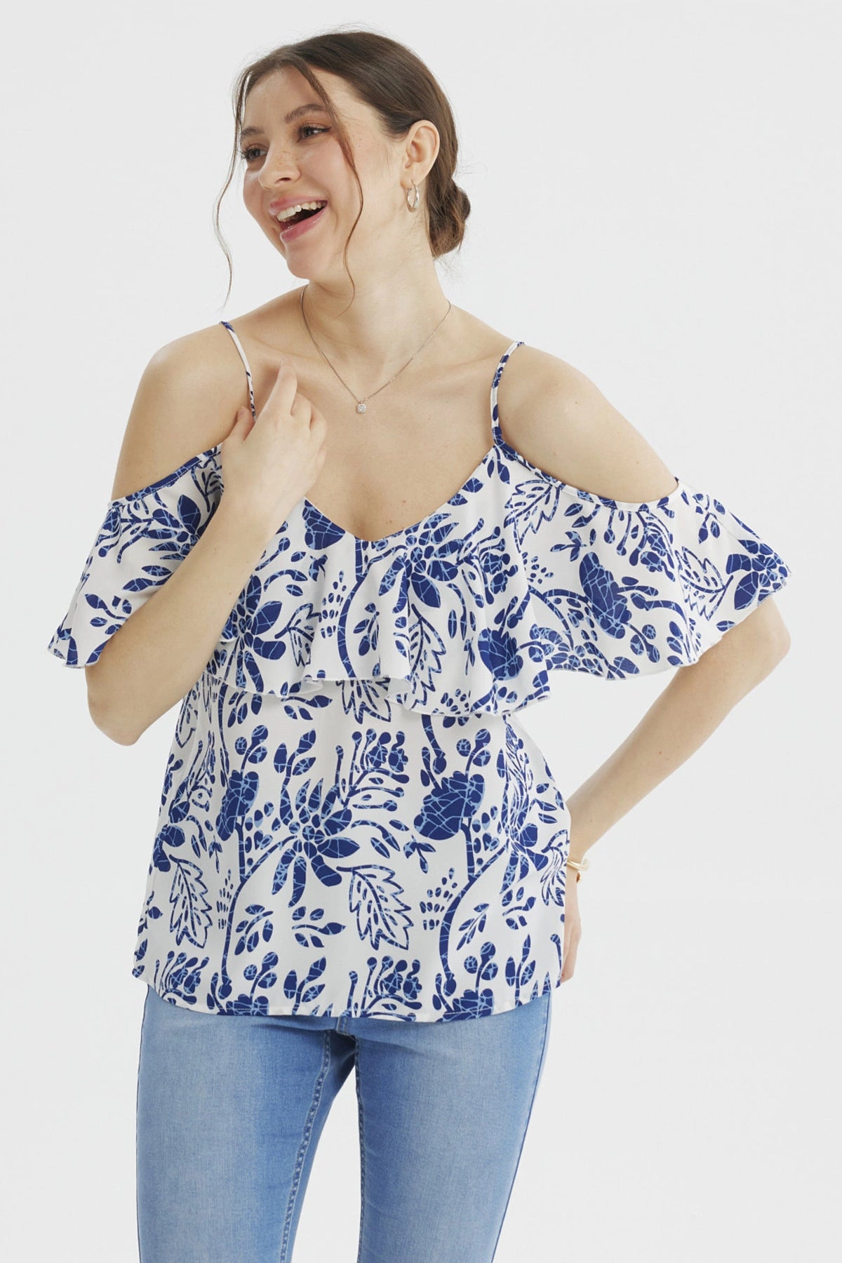 Blusa Mujer Slim Manga Vuelo Azul Claro