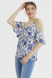 Blusa Mujer Slim Manga Vuelo Azul Claro