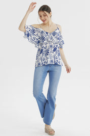 Blusa Mujer Slim Manga Vuelo Azul Claro