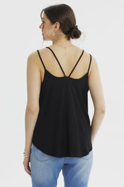 Peto negro mujer sin estampado con tirantes delgados y escote en V confeccionado en viscosa ideal para un look casual