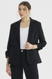 Blazer negro para mujer con cuello camisero prenda lisa de poliéster estilo elegante y atemporal