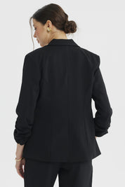 Blazer negro para mujer con cuello camisero prenda lisa de poliéster estilo elegante y atemporal