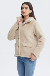 Polar Mujer Cuello Camisero Beige