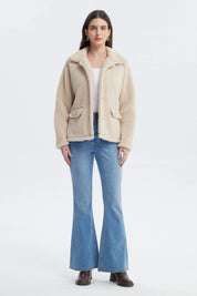 Polar Mujer Cuello Camisero Beige