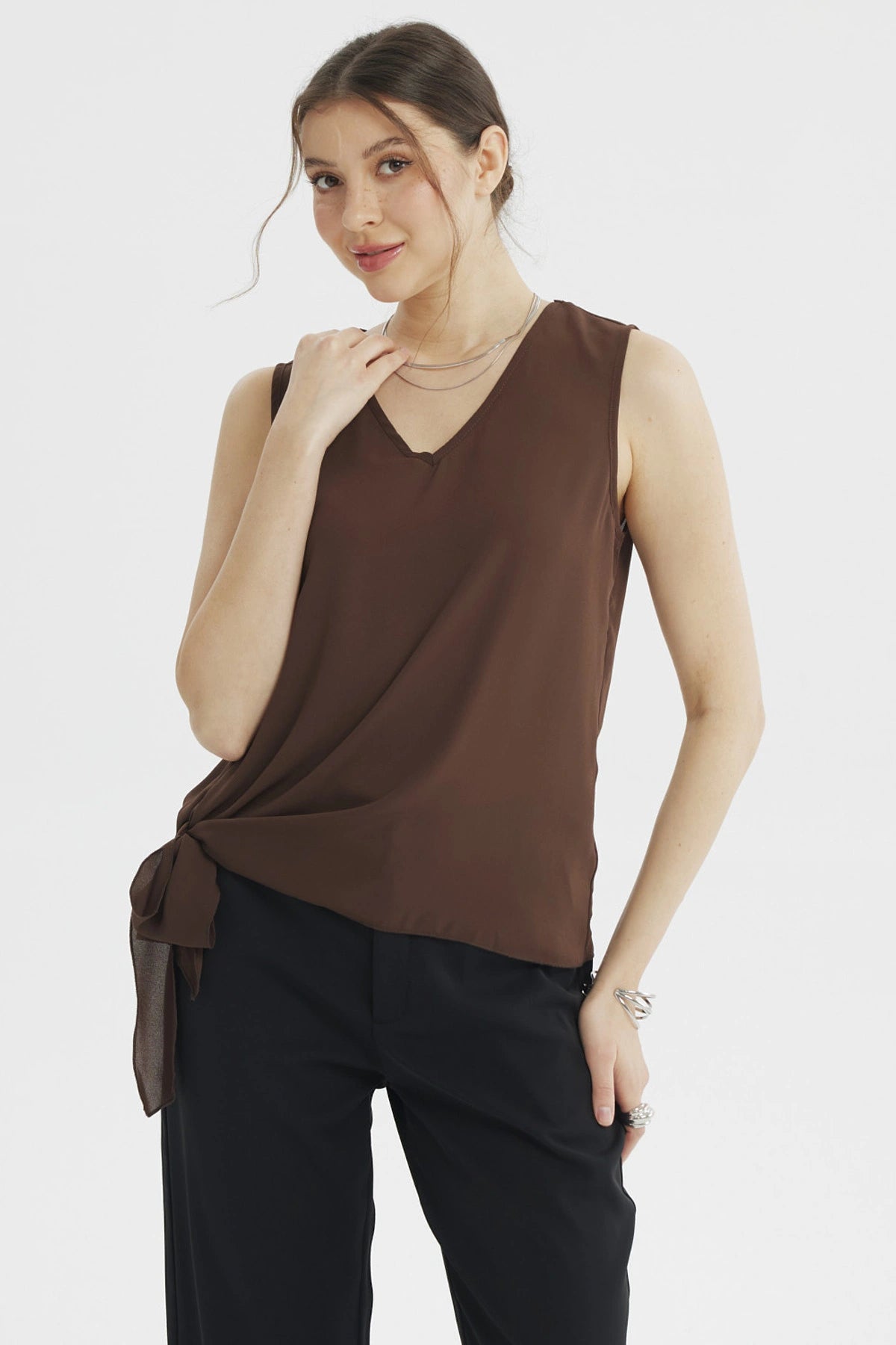 Blusa Mujer Nudo Lateral Chocolate
