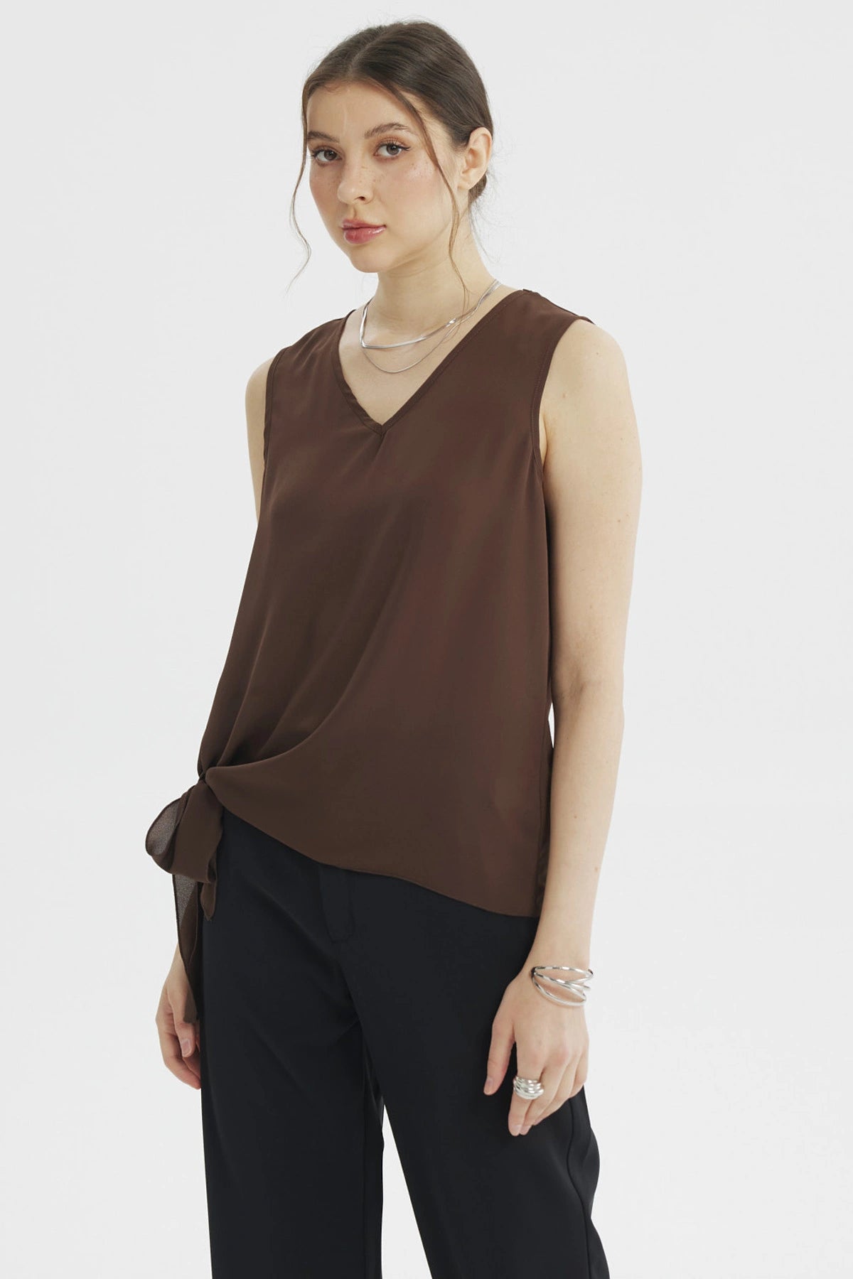 Blusa Mujer Nudo Lateral Chocolate