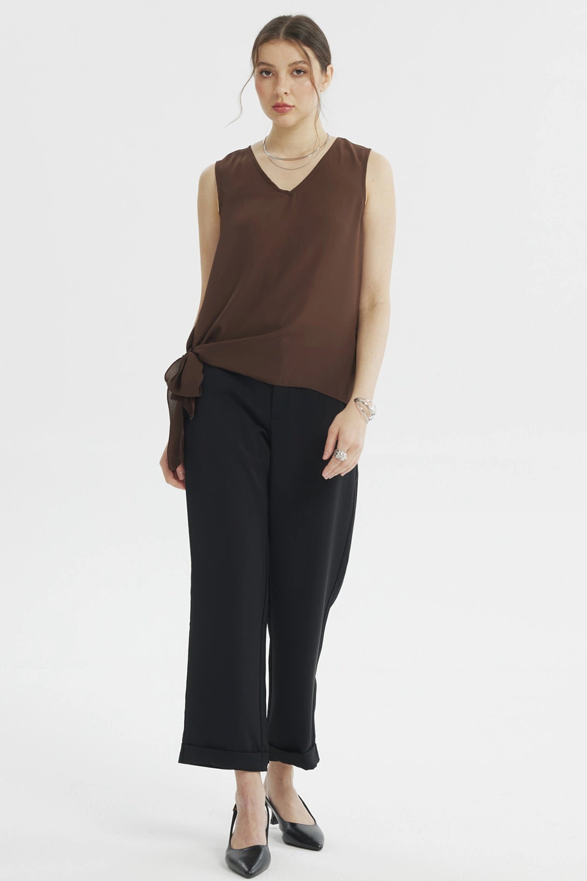 Blusa Mujer Nudo Lateral Chocolate
