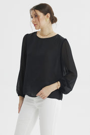 Blusa Mujer Holgada Transparencia Negro