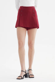 Falda Mujer Short Aplicación Botones Delanteros Burdeo