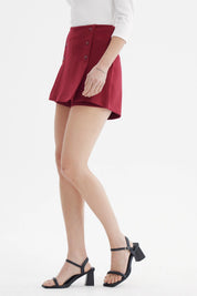 Falda Mujer Short Aplicación Botones Delanteros Burdeo