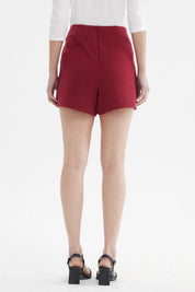Falda Mujer Short Aplicación Botones Delanteros Burdeo