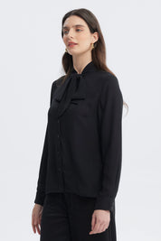 Blusa Mujer Lazo En El Cuello Negro