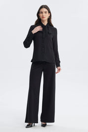 Blusa Mujer Lazo En El Cuello Negro