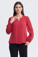 Blusa Mujer Cuello Y Puño En Contraste Rojo
