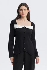 Polera Mujer Escote Cuadrado Aplicación Botones Negro