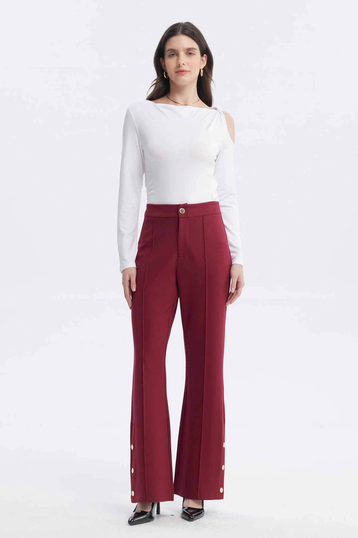 Pantalón Mujer Leve Flare Burdeo