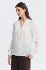 Blusa Mujer Botones Perla Crudo