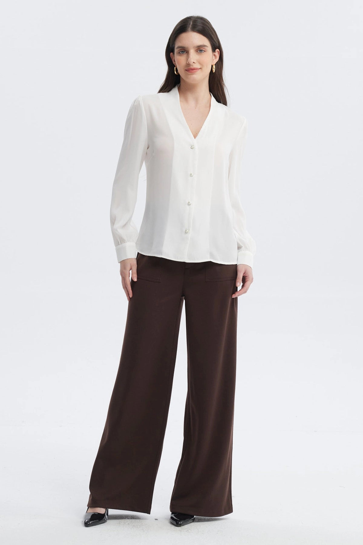 Blusa Mujer Botones Perla Crudo