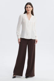 Blusa Mujer Botones Perla Crudo