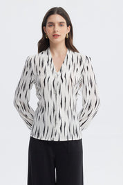 Blusa Mujer Botones Perla Negro/Crudo