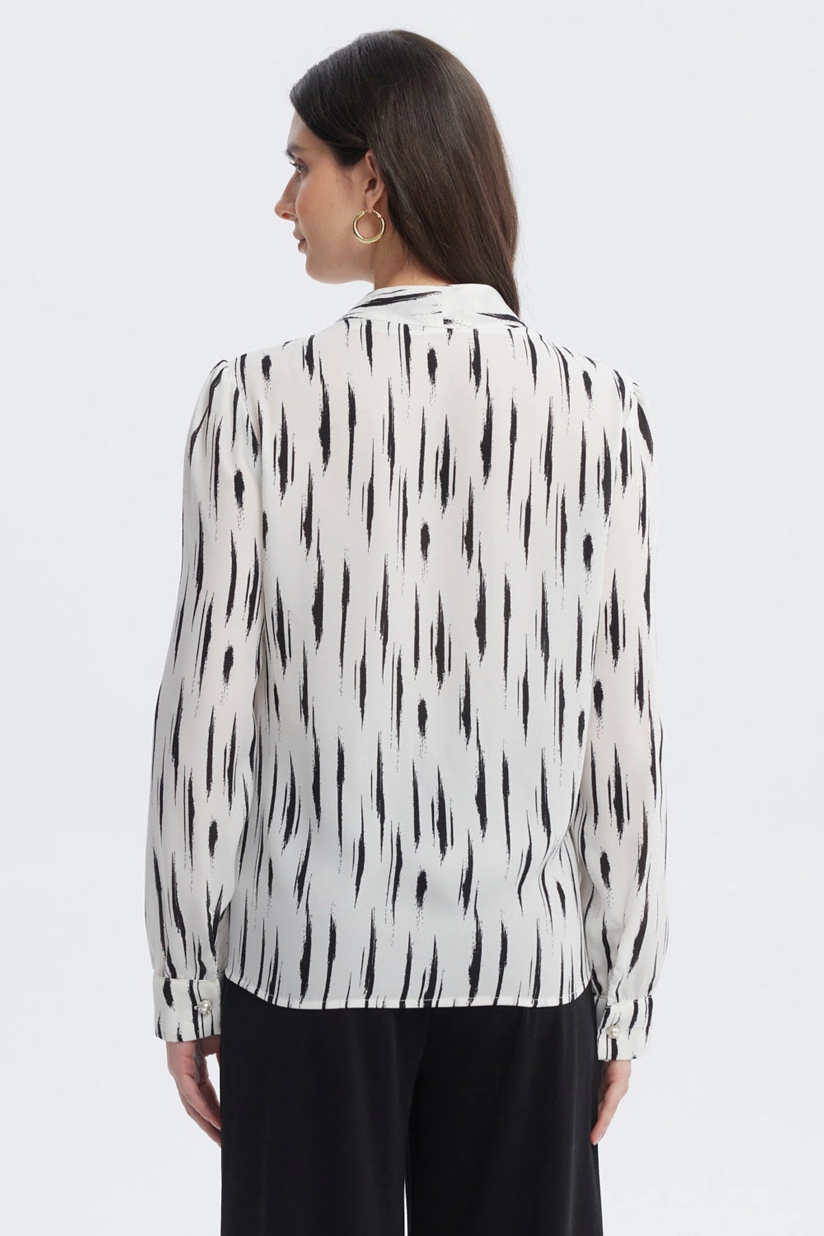 Blusa Mujer Botones Perla Negro/Crudo