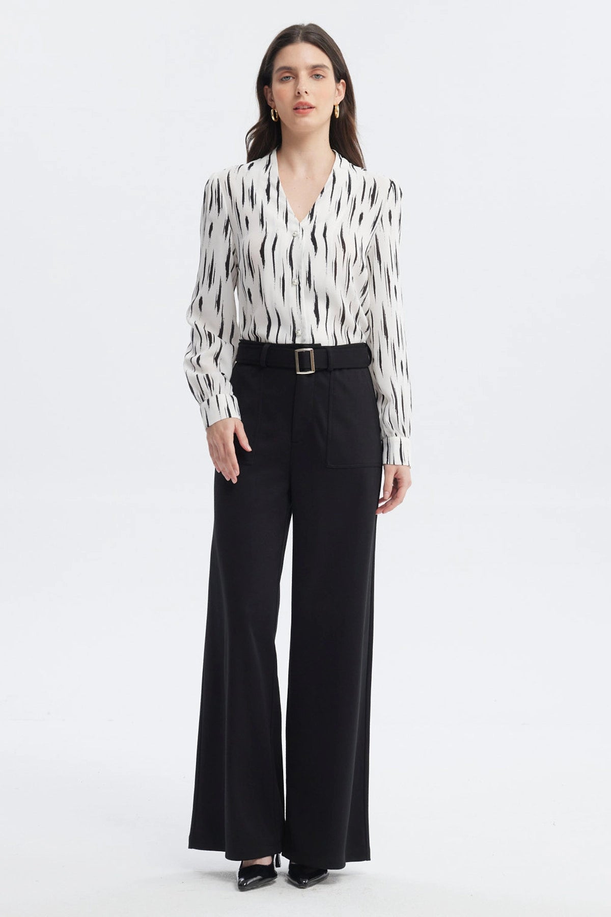 Blusa Mujer Botones Perla Negro/Crudo