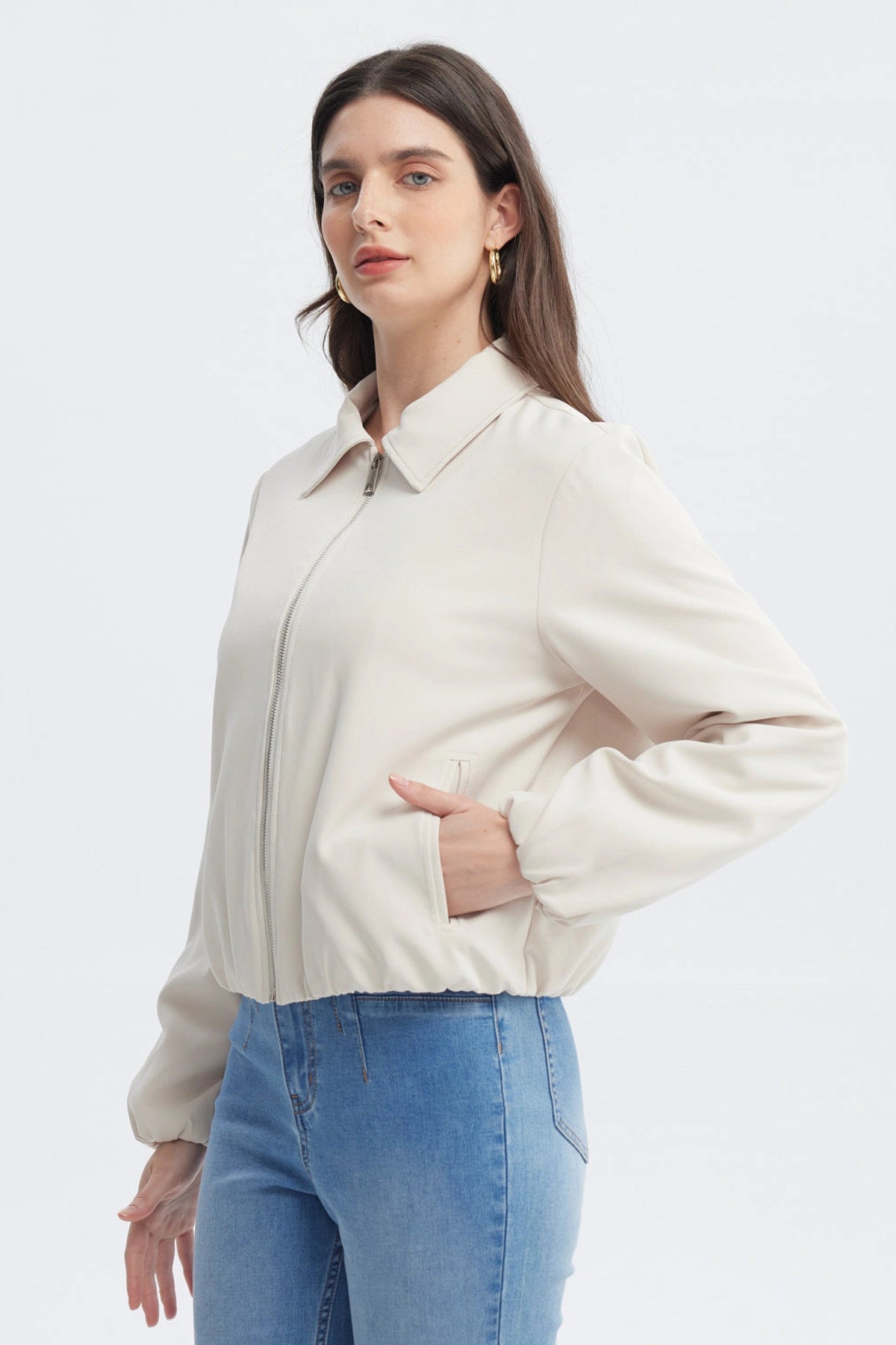Chaqueta Mujer Cuello Camisero Arena