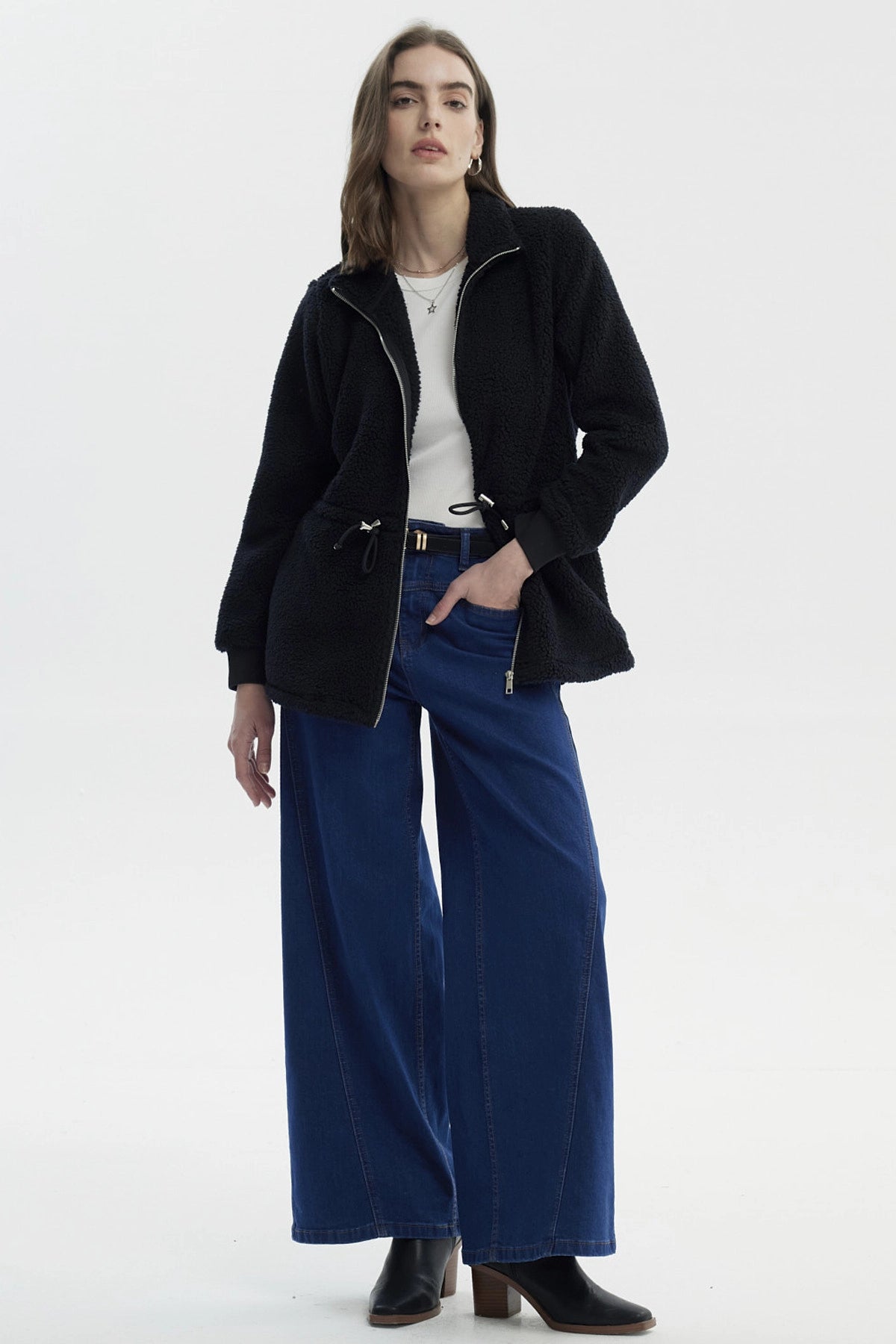 Polar Mujer Cuello Camisero Negro