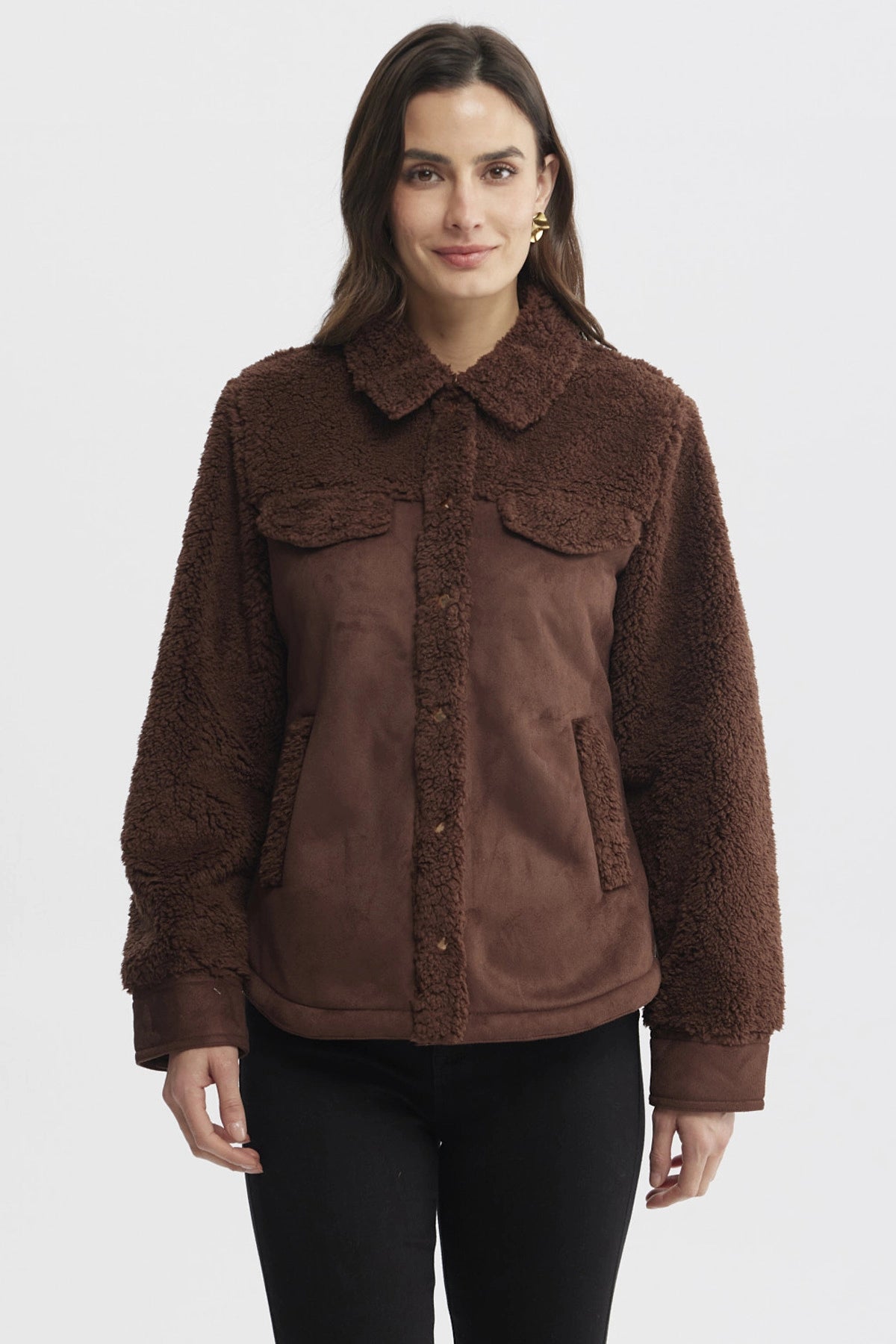 Polar Mujer Cuello Camisero Café Oscuro