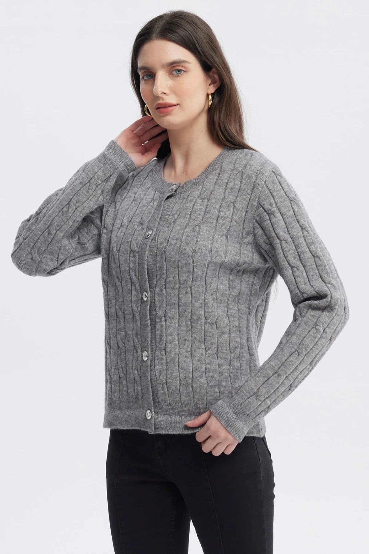 Sweater Mujer Slim Cuello Redondo Gris
