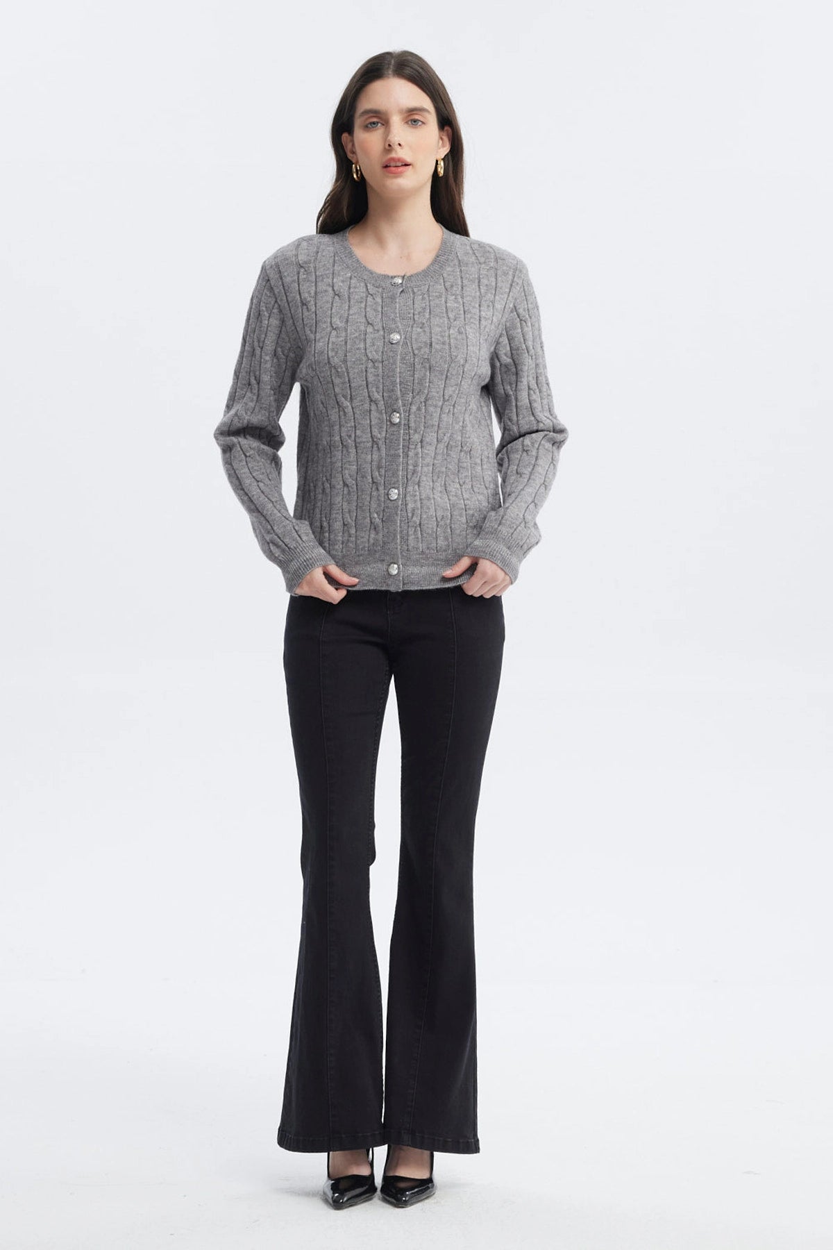 Sweater Mujer Slim Cuello Redondo Gris