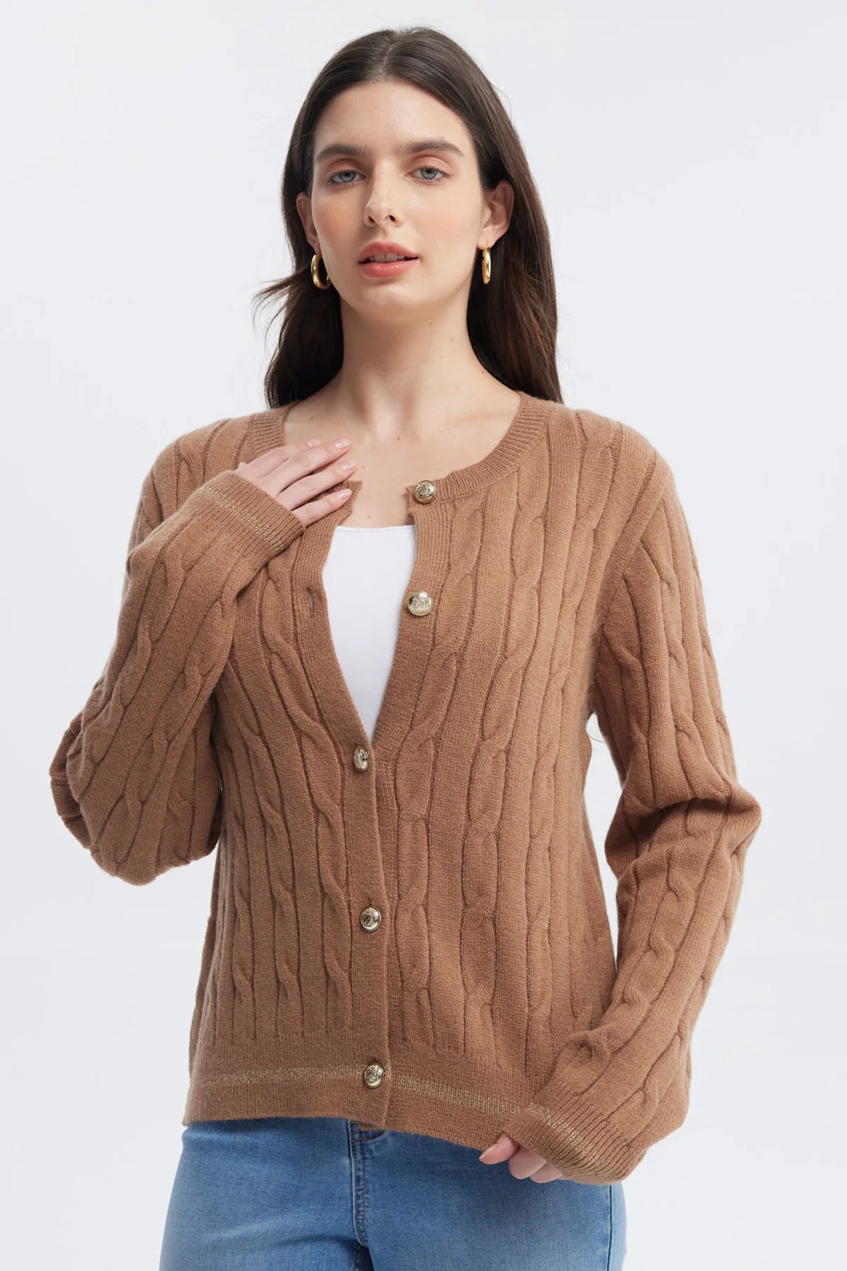 Sweater Mujer Slim Cuello Redondo Camel