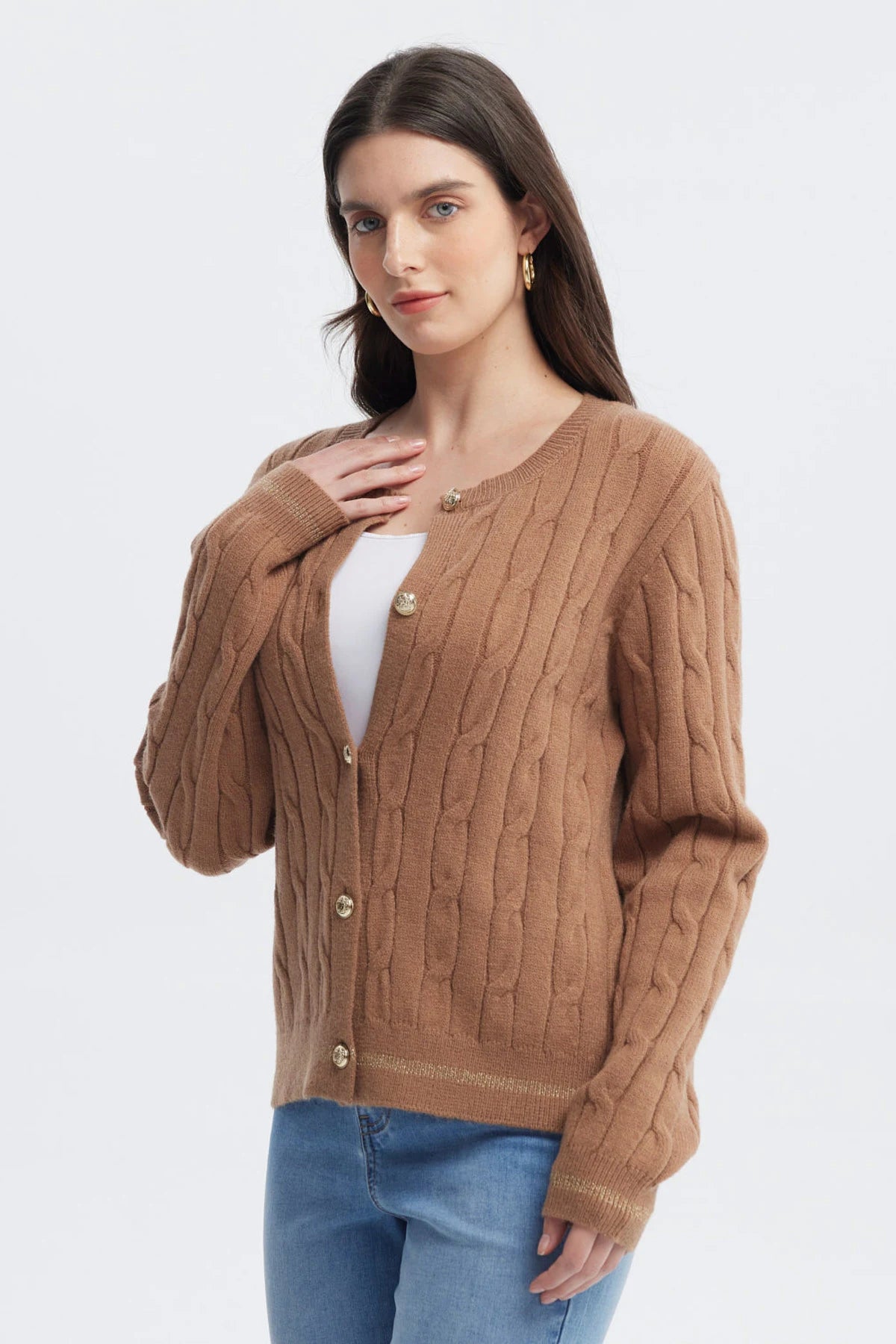 Sweater Mujer Slim Cuello Redondo Camel