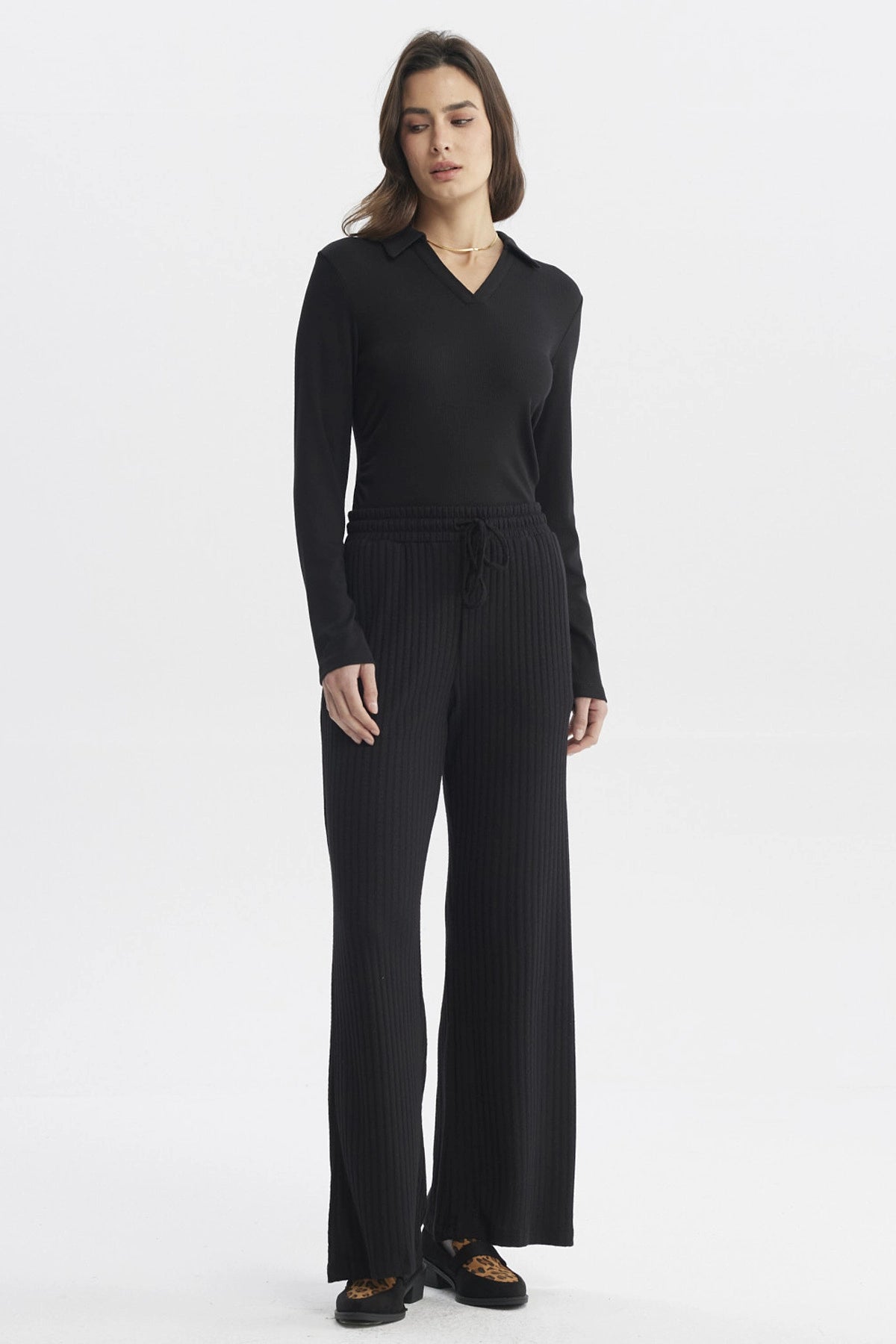 Pantalón Mujer Wide Leg Negro