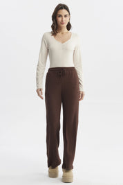 Pantalón Mujer Wide Leg Café