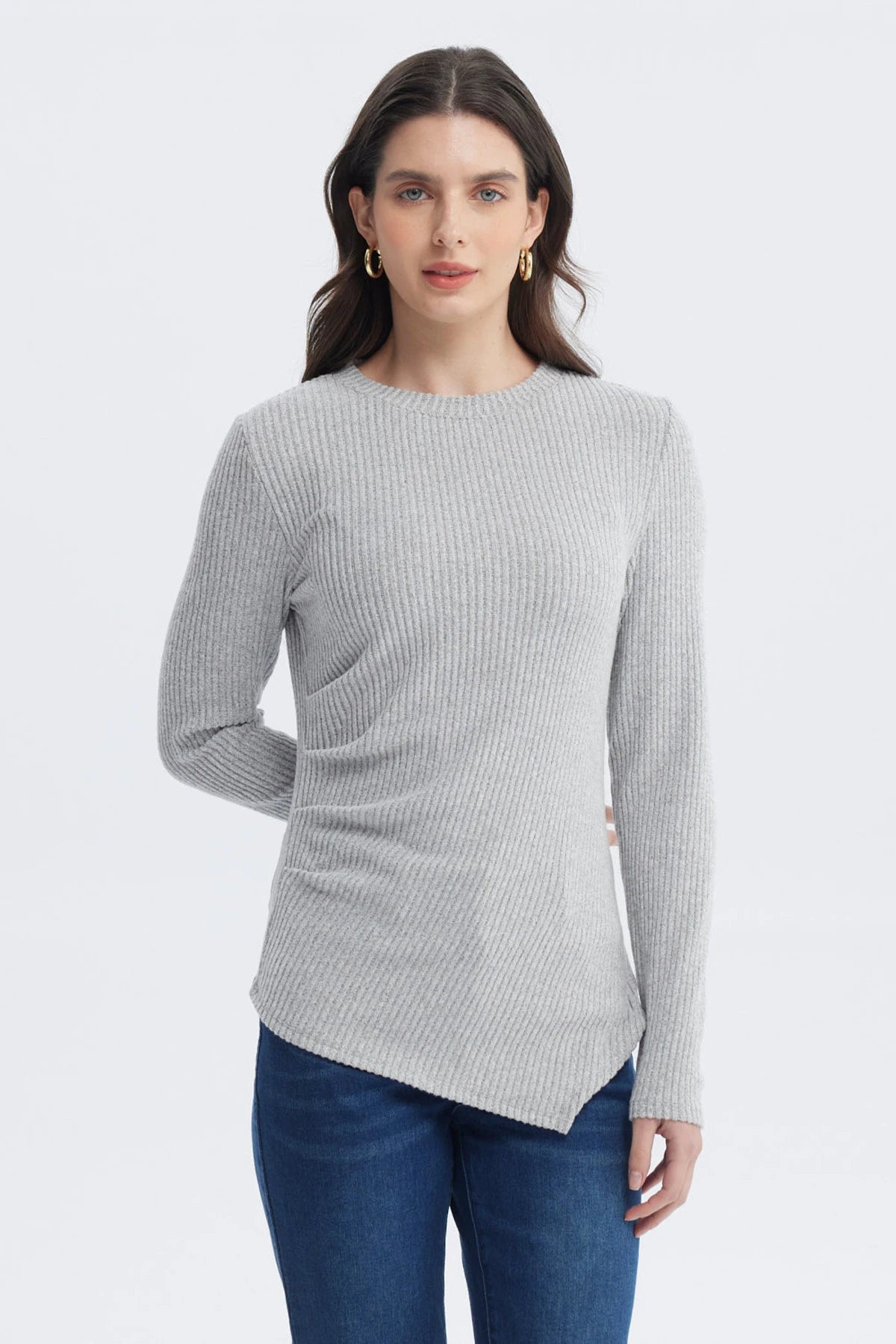 Polera Mujer Ajustado Gris Melange