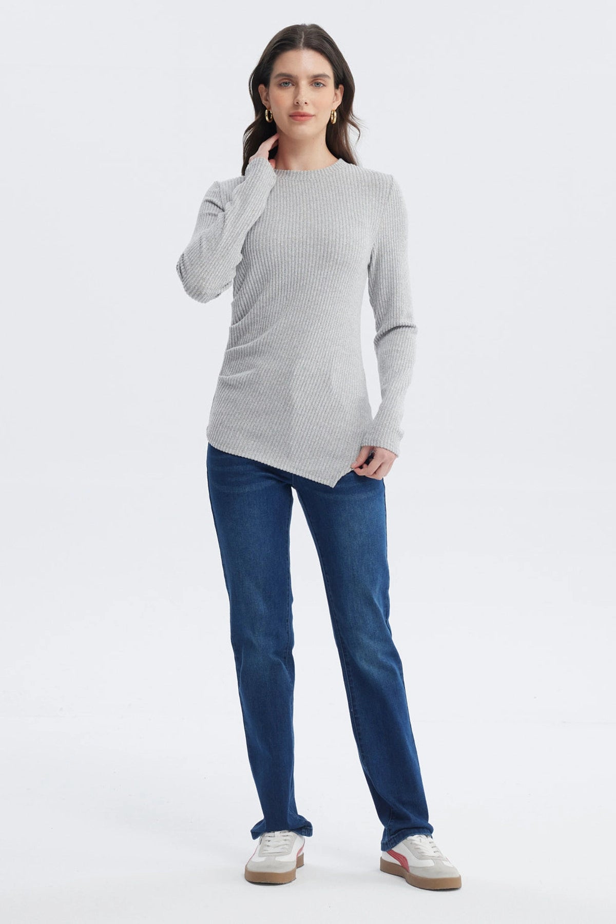 Polera Mujer Ajustado Gris Melange