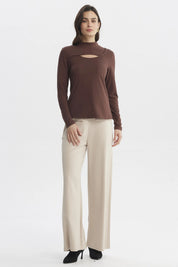 Polera Mujer Slim Cuello Apoyado Café Claro