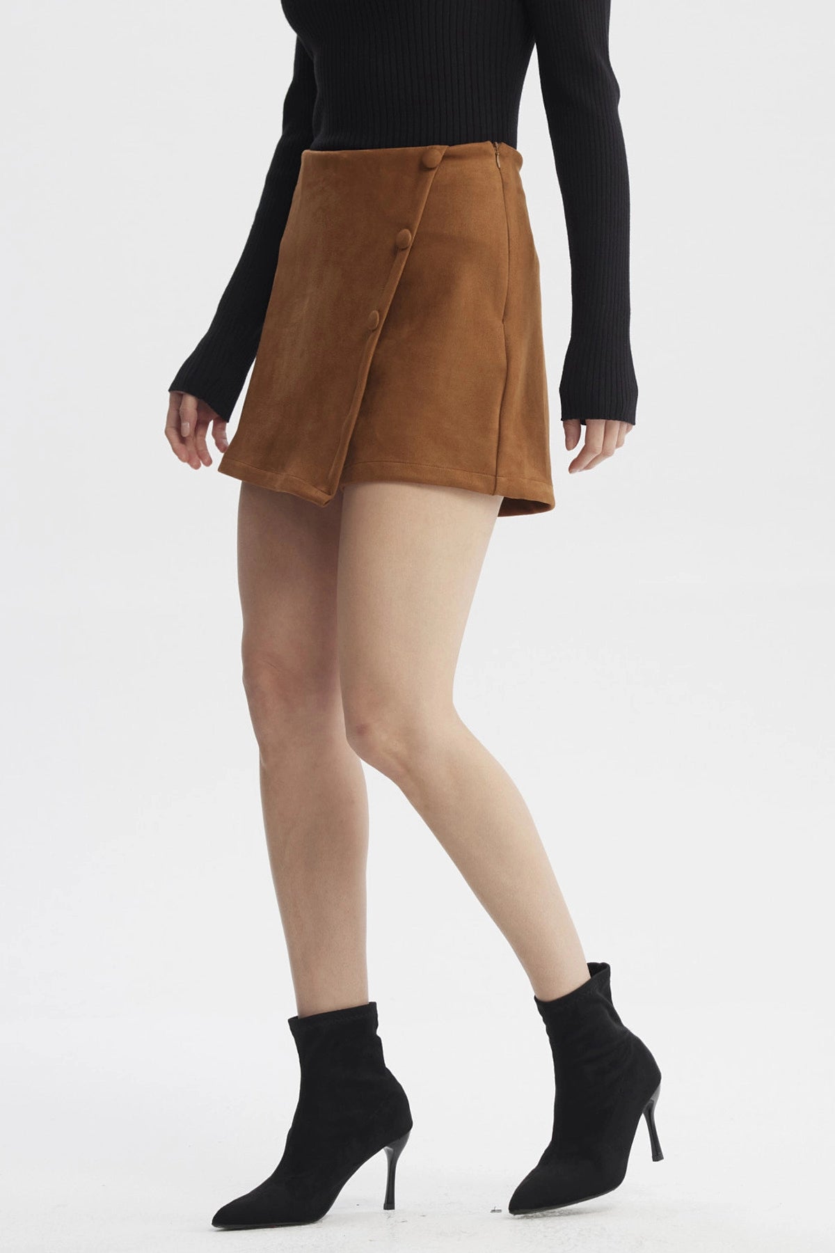 Falda Mujer Botones Laterales Camel