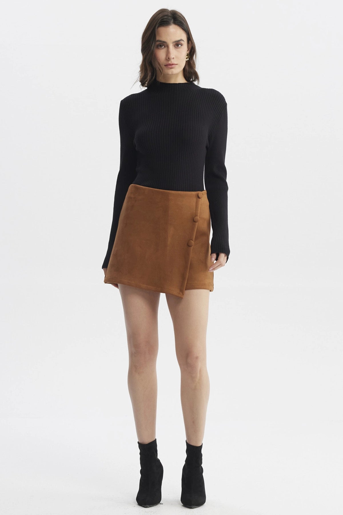 Falda Mujer Botones Laterales Camel