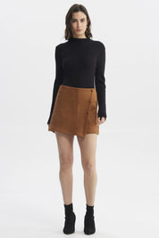 Falda Mujer Botones Laterales Camel